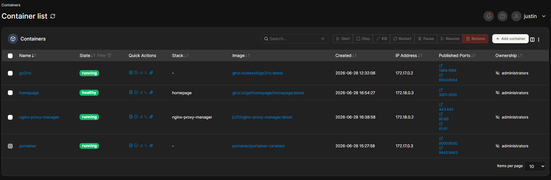 Docker Services screenshot